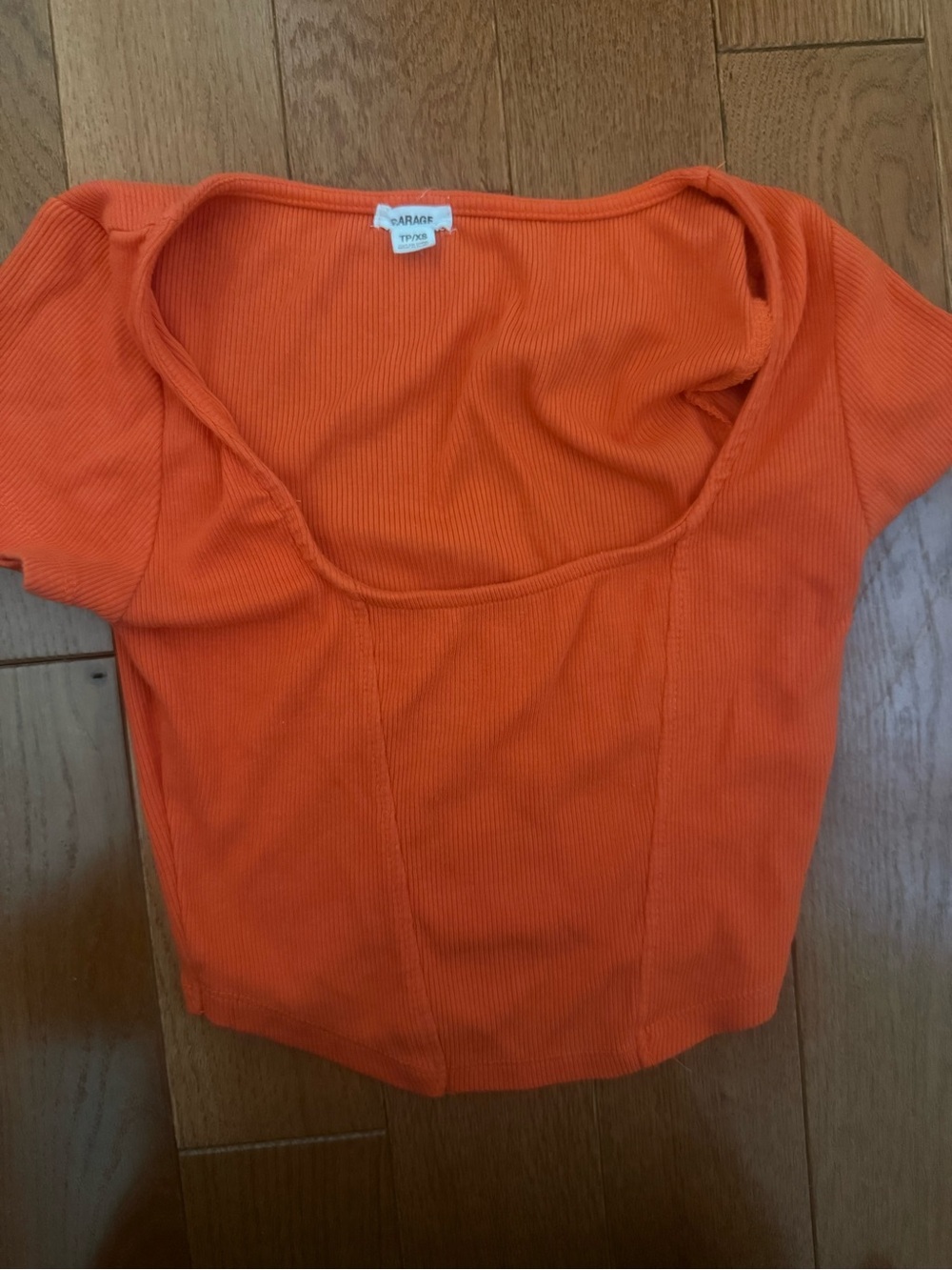 Cropped Orange Ribbed Scoop Neck Women's Top